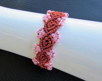 Copper Rose Satin Cord Macrame Bracelet