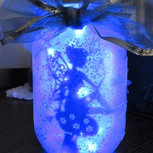 Turquoise Blue Lit Fairy Jar with Toadstool