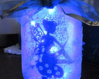 Turquoise Blue Lit Fairy Jar with Toadstool