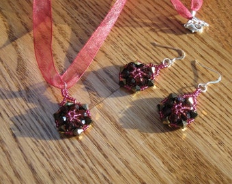 Crystal Hex Earrings and Pendant set
