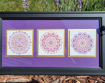 Framed Tri Panel Mandala Art