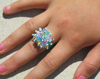 Party Poufer Beaded Band Ring, size 6.5 or 7