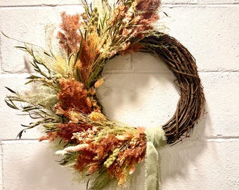 The Peach Blossom Wreath - Dried and preserved flowers wreath - Floral botanical wall art