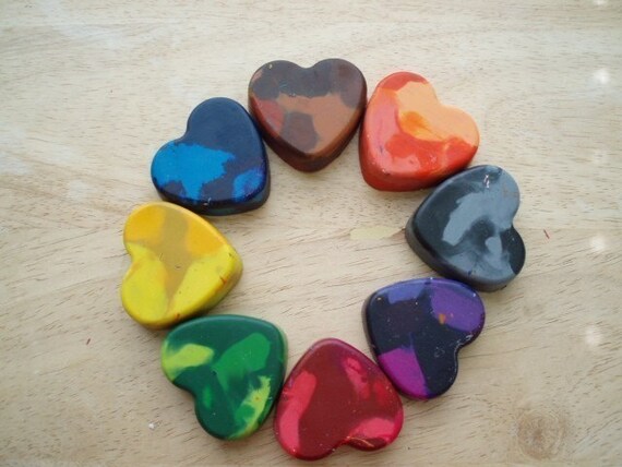 Jumbo Recycled Crayons - Colored Hearts - Set of 8 - One of Each Color