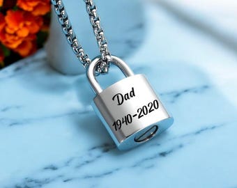 Personalized Urn Necklace - Keepsake Urn Padlock - Lock Cremation Necklace - For Dog And Human Ashes - Memorial Necklace - Urn Necklace