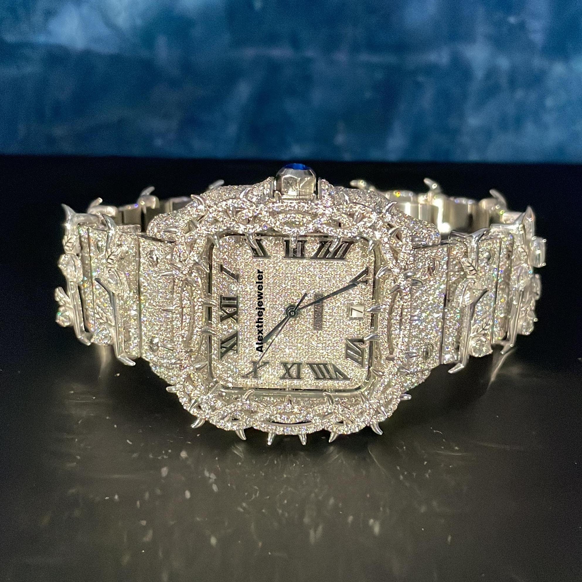 VVS Moissanite Diamond Watch Fully Iced Out Watch Stainless VVS Moissanite Diamond Watch Fully Iced Out Watch Stainless