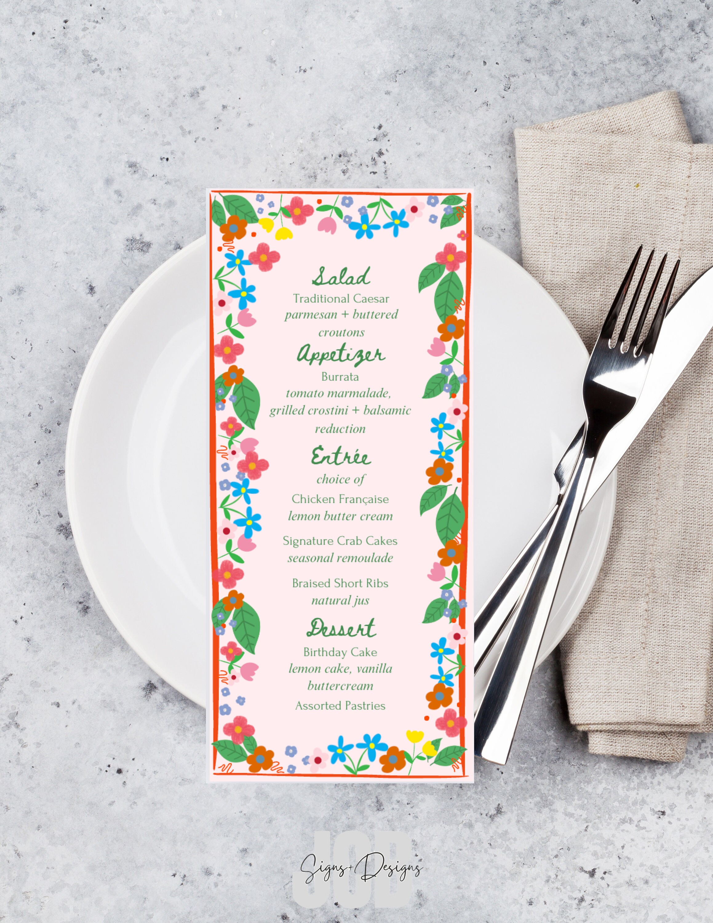 Colorful Garden Handwritten Menu Digital Menu Template for Dinner ...