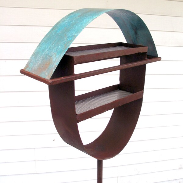 Bird feeder Sculptural Steel & Copper Bird Feeder No. 324 - Freestanding unique modern birdfeeder