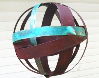 Sculptural Steel & Copper Bird Feeder No. 350 - Freestanding unique modern bird feeder garden globe