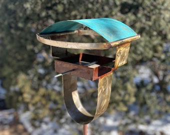 Abstract Modern Bird Feeder #415 in Welded Steel, Copper, Stainless Steel -Freestanding unique modern bird feeder