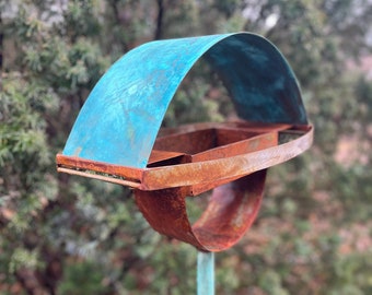 Abstract Modern Bird Feeder #414 in Welded Steel, Copper, Stainless Steel -Freestanding unique modern bird feeder