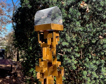 Build Series Modern Bird Feeder No. 30 in welded steel with Metallic Brass finish