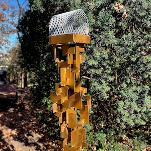 Build Series Modern Bird Feeder No. 30 in welded steel with Metallic Brass finish