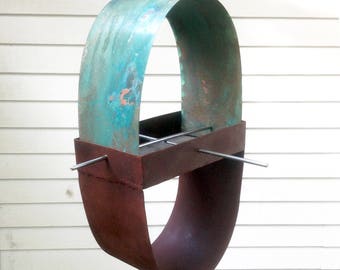 Sculptural Steel & Copper "Pill" shaped Bird Feeder - Freestanding unique modern bird feeder