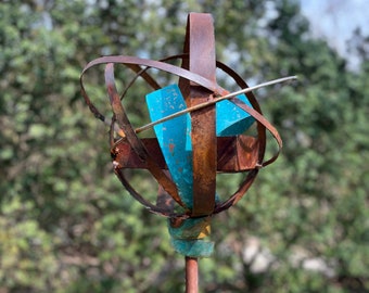 Abstract Modern Bird Feeder in Welded Steel, Copper, Stainless Steel - #425 - Freestanding modern bird feeder