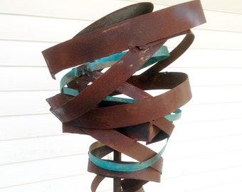 Sculptural Steel & Copper Bird Feeder No. 365 - Freestanding unique modern bird feeder