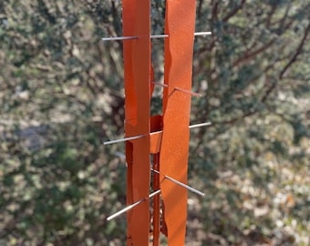 Abstract Modern Bird Feeder #420 in Welded Steel and Stainless Steel with Orange spray enamel finish