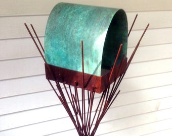 Sculptural Steel & Copper Bird Feeder No. 357 - Freestanding unique modern bird feeder