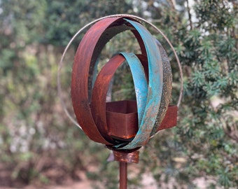 Abstract Modern Bird Feeder in Welded Steel, Copper, Stainless Steel - #421 - Freestanding modern bird feeder