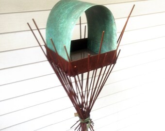 Sculptural Steel & Copper Bird Feeder No. 356 - Freestanding unique modern bird feeder