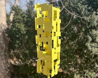 Abstract Modern Bird Feeder in Lemongrass - Welded Steel and aluminum - "Birdle" series #4 - Freestanding unique modern garden art