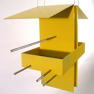 Duo Modern Hanging Bird Feeder in Yellow image 5