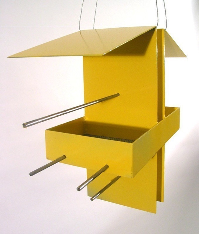 Duo Modern Hanging Bird Feeder in Yellow image 5