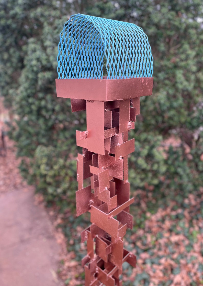 Build Series Modern Bird Feeder No. 31 in welded steel with Rustoleum Copper spray enamel finish image 2