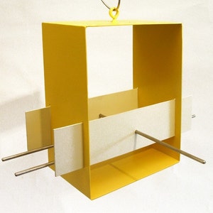 Bird Feeder Cubist Modern in Yellow welded steel