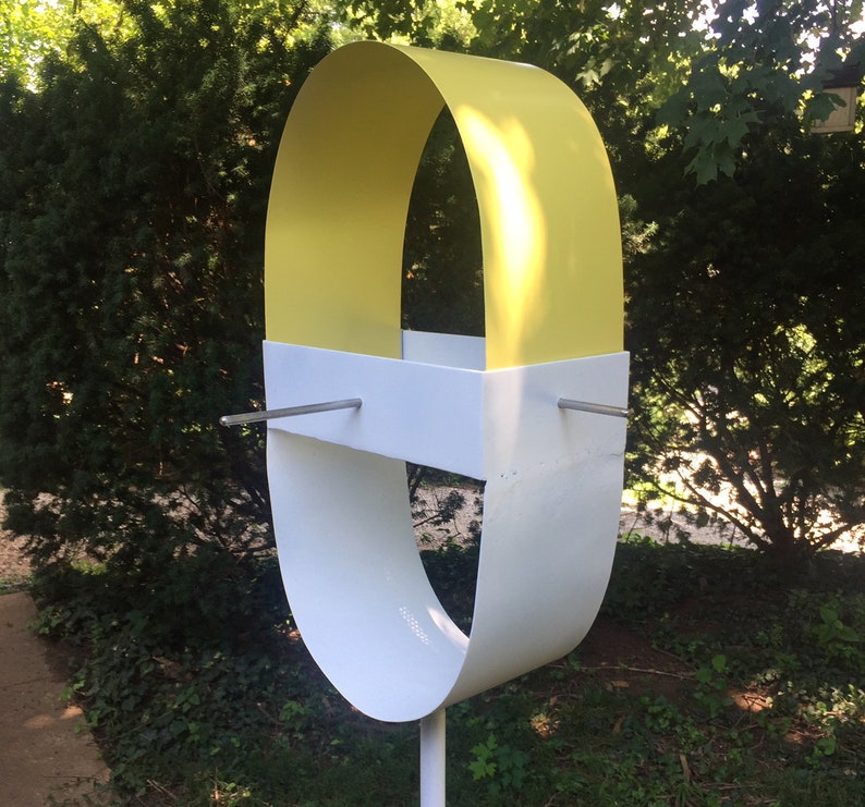 Modern Pill Shaped Bird Feeder In Sun Yellow And White Enamel Etsy