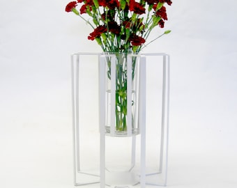 Lift Modern Steel Vase No.1 - Mid-Century Modern inspired welded steel and glass vase