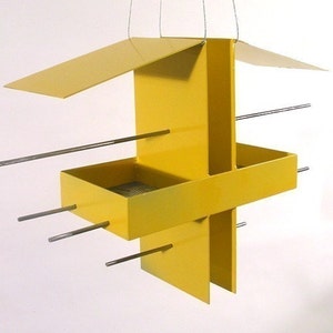 Duo Modern Hanging Bird Feeder in Yellow image 2