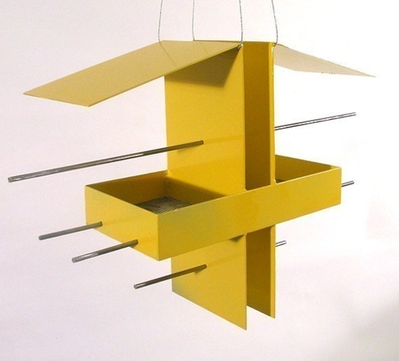 Duo Modern Hanging Bird Feeder in Yellow image 2