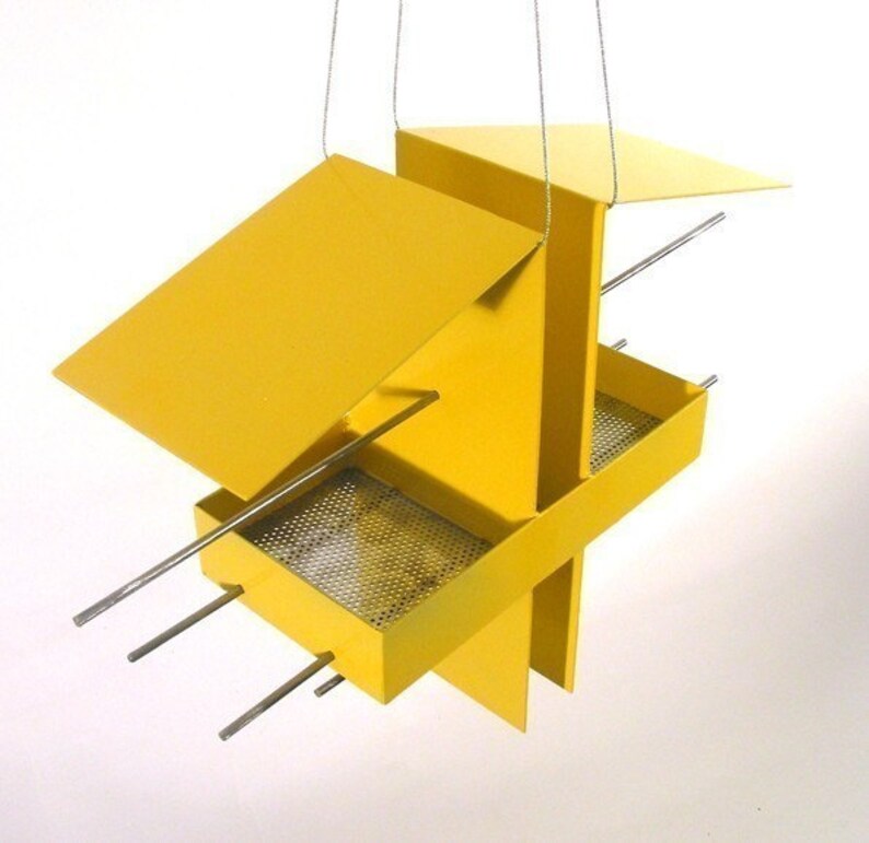 Duo Modern Hanging Bird Feeder in Yellow image 3