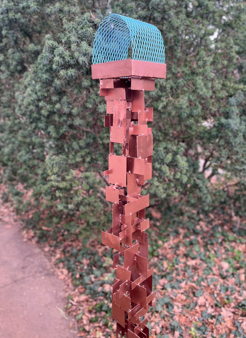 Build Series Modern Bird Feeder No. 31 in welded steel with Rustoleum Copper spray enamel finish image 3