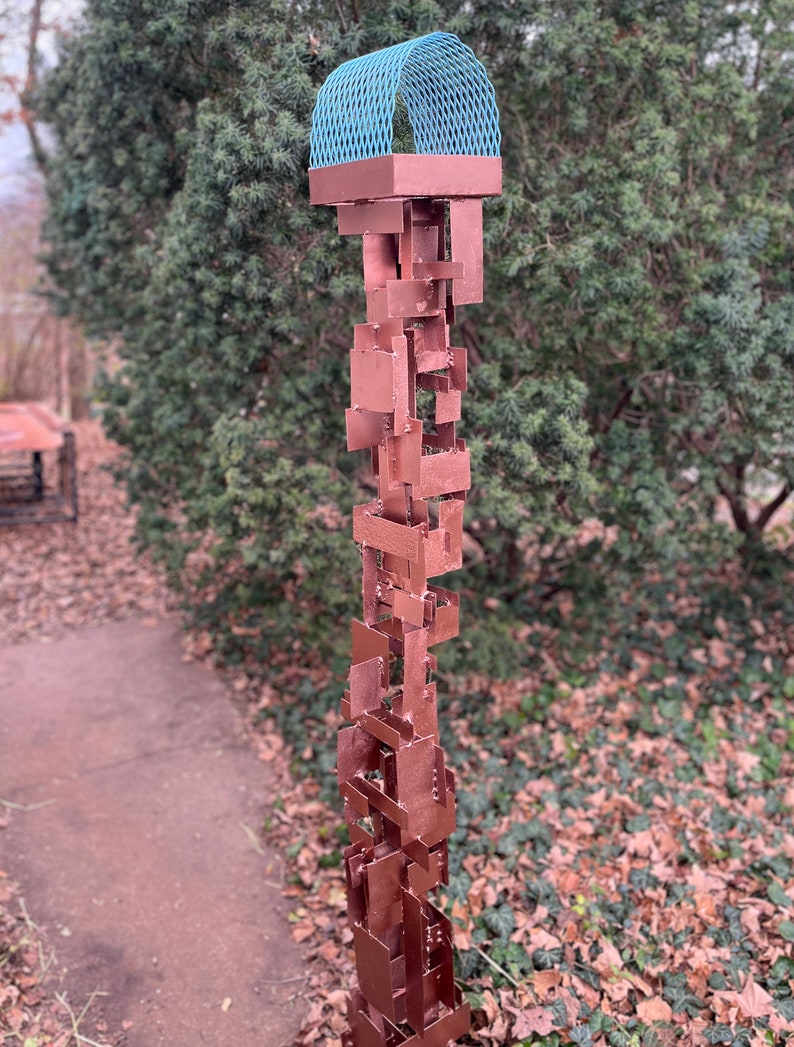 Build Series Modern Bird Feeder No. 31 in welded steel with Rustoleum Copper spray enamel finish image 5