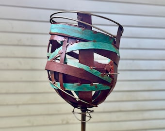 Nest Modern Bird Feeder in Welded Steel, Copper, Stainless Steel -Freestanding unique modern bird feeder