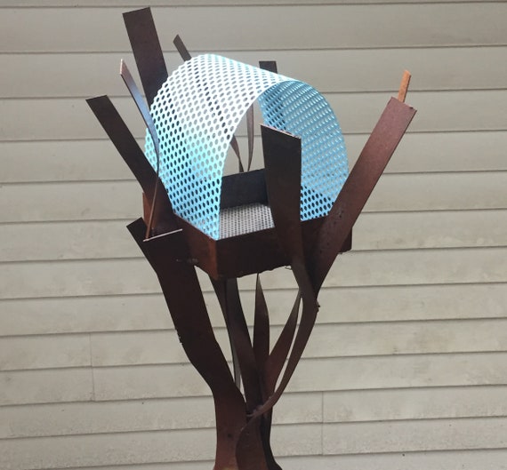 Welded Steel And Copper Bird Feeder No 373 Freestanding Etsy