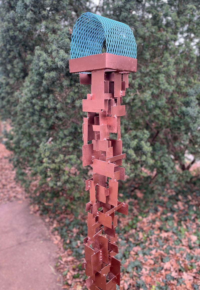 Build Series Modern Bird Feeder No. 31 in welded steel with Rustoleum Copper spray enamel finish image 4