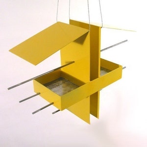 Duo Modern Hanging Bird Feeder in Yellow image 1