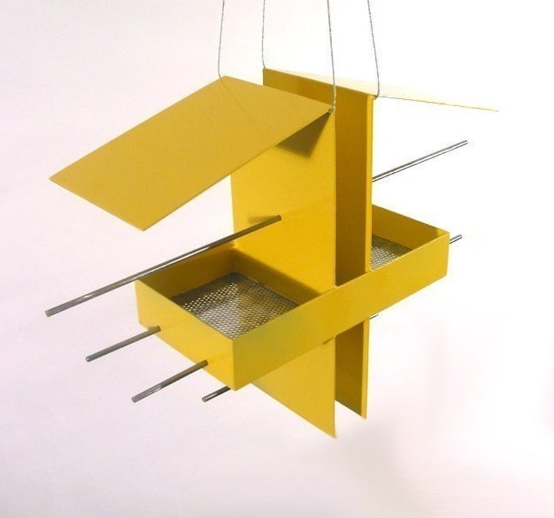 Duo Modern Hanging Bird Feeder in Yellow image 1