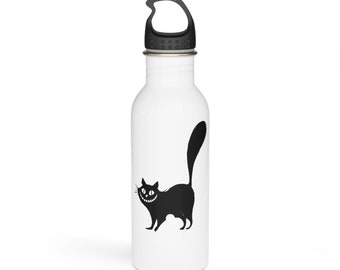 Edelstahl 20oz (0,59 l) Wasserflasche für die Schule oder als lustiges Geschenk. Verrückte schwarze Katze.