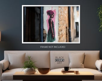Black Woman Art Print, Urban Culture, Pink and Green Colors