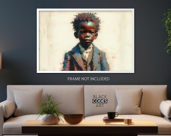 May include: A framed art print featuring a portrait of a young person in a blue and brown suit. The artwork has a painterly style with visible brushstrokes and a neutral background. The text "FRAME NOT INCLUDED" is visible.
