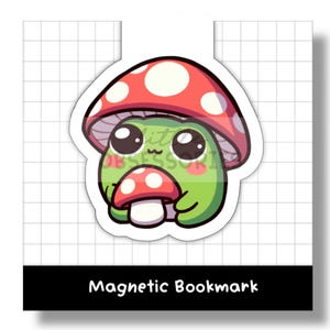Kawaii Mushroom Frog Magnetic Bookmark, book lovers gift, bookish accessories, kawaii bookmark, planner accessories, teacher gift, library