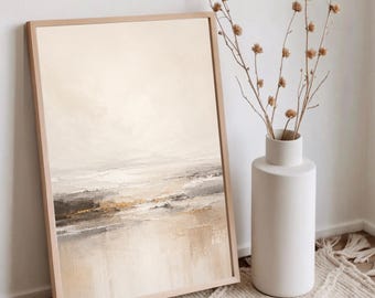 Abstract Landscape Printable Wall Art, Neutral Coastal Beach Art Print, Textured Palette Knife, Beige Minimalist Poster, Instant Download