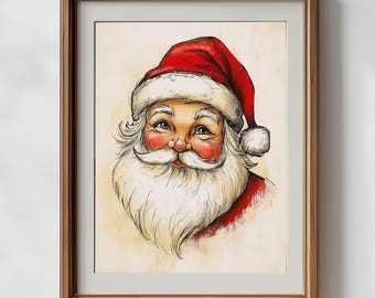 Vintage Hand-Drawn Santa Claus Printable Wall Art - Jolly Holiday Print, Fun Christmas Decor, Instant Download, Festive Holiday Art