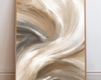 Abstract Wall Art Printable, Neutral Abstract Art, Modern Minimalist Download, Vertical Abstract Swirl Art, Beige Gold Grey Digital Print