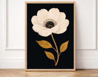 Moody Botanical Wall Art Printable, Dark Floral Gold and Black Anemone Oil Painting, Dark Academy Decor, Vintage Flower Digital Print