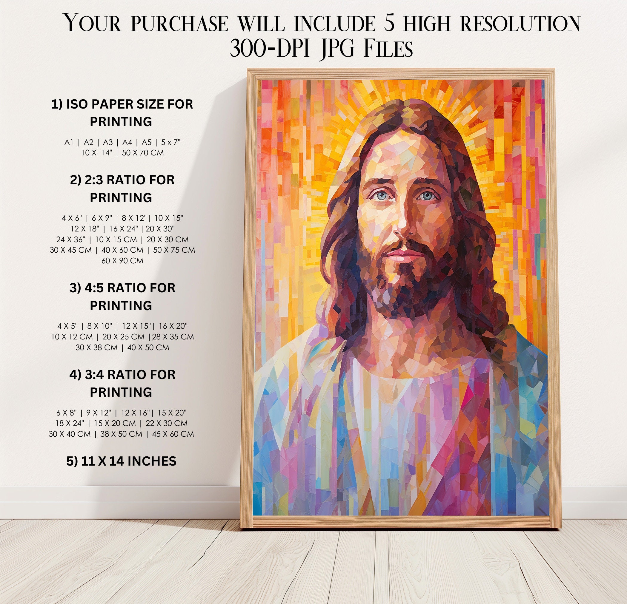 Vivid Mosaic Jesus Portrait Printable Wall Art | Jesus Christ ...